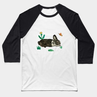 Rabbit with Butterfly and Dandelions Pink Painting Baseball T-Shirt